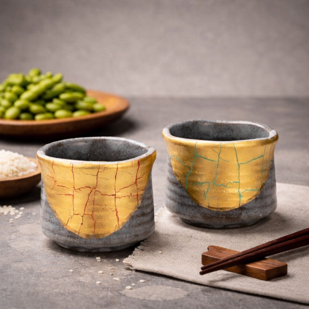 Gold Leaf Kutani Sake Cups Gold Leaf Kutani Sake Cups