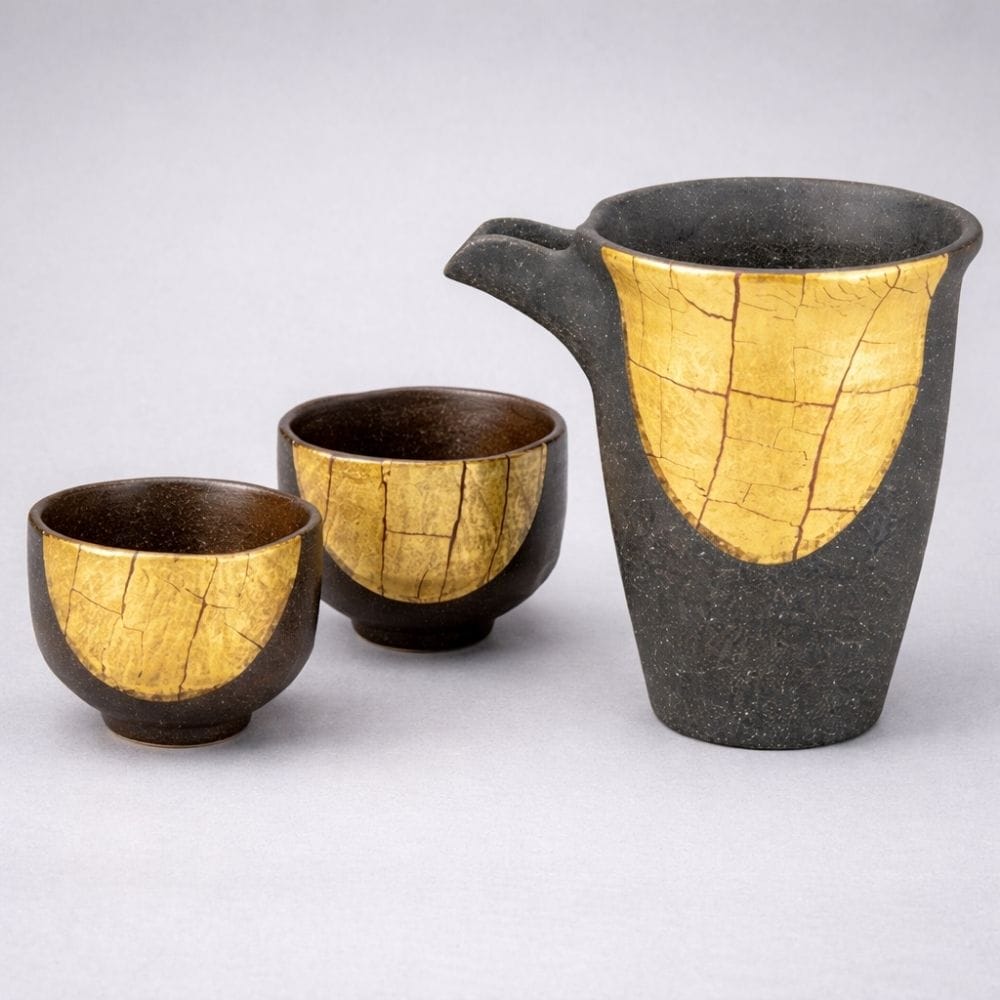 Gold Leaf Kutani Sake Set Gold Leaf Kutani Sake Set