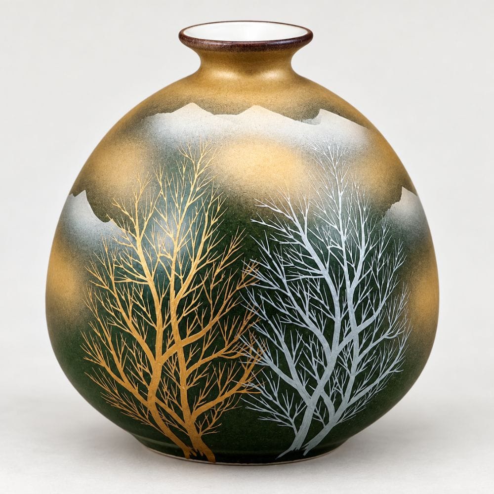 Golden Clouds & Trees Kutani Bud Vase Golden Clouds & Trees Kutani Vase | My Japanese World