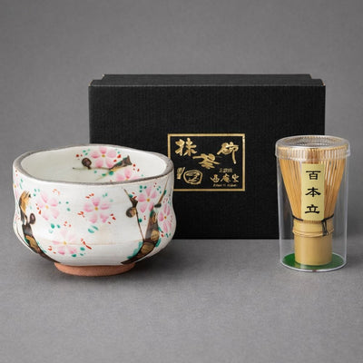 Hand-painted Kasumi-Sakura Matcha Set [Matcha Bowl + Whisk] Hand-painted Kasumi-Sakura Matcha Set [Matcha Bowl + Whisk]