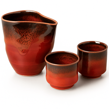 Handmade Arita Cinnabar Tenmoku Sake Set Handmade Arita Cinnabar Tenmoku Sake Set