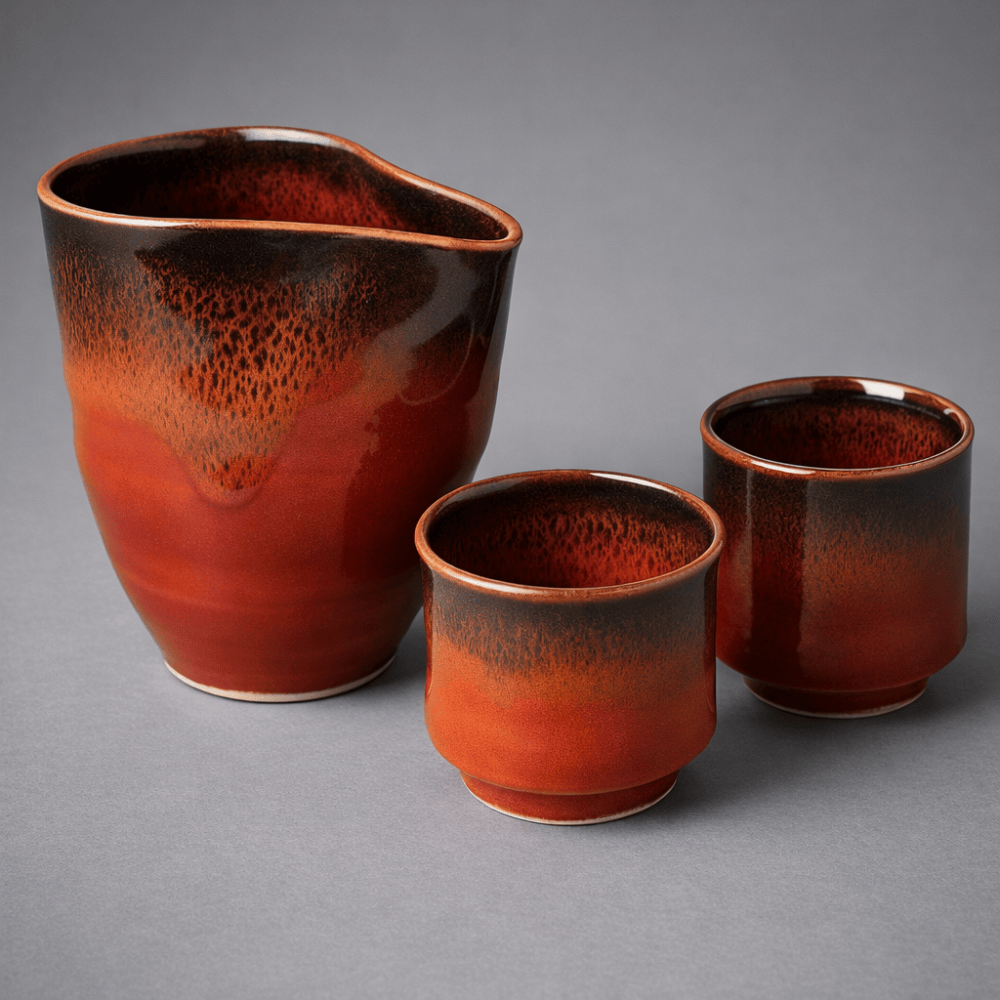 Handmade Arita Cinnabar Tenmoku Sake Set Handmade Arita Cinnabar Tenmoku Sake Set