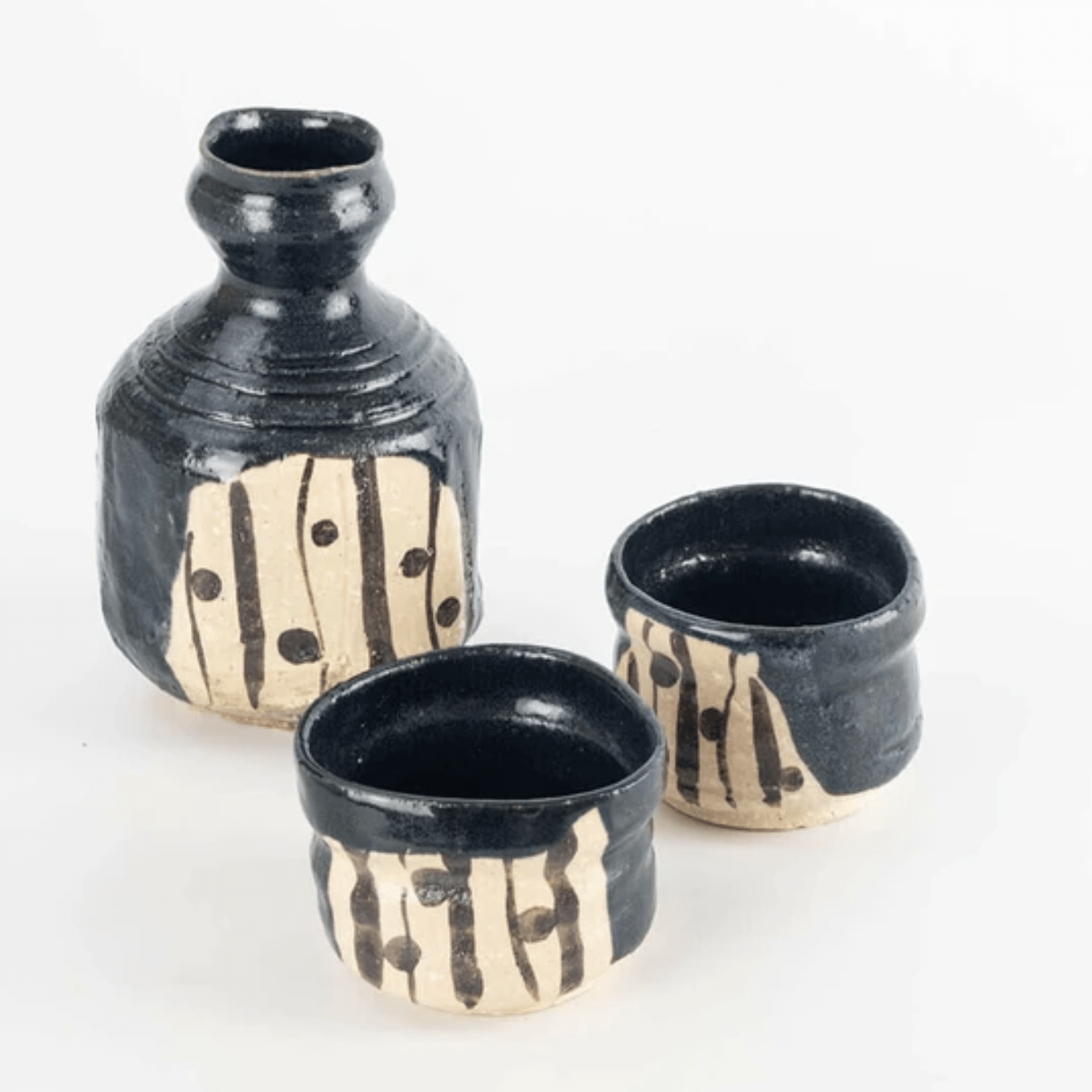 Handmade Black Oribe Sake Set Handmade Black Oribe Sake Set