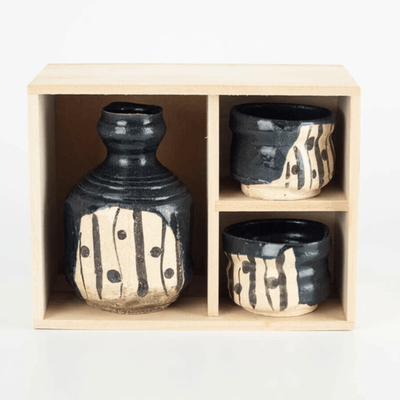 Handmade Black Oribe Sake Set Handmade Black Oribe Sake Set