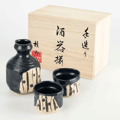 Handmade Black Oribe Sake Set Handmade Black Oribe Sake Set