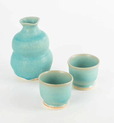 Handmade Emerald Turkish Glaze Sake Set Handmade Emerald Turkish Glaze Sake Set