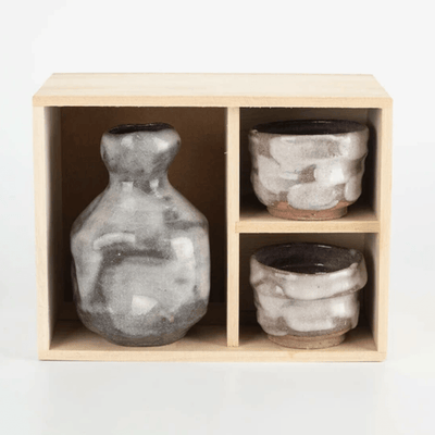Handmade Nezumi Shino Sake Set Handmade Nezumi Shino Sake Set