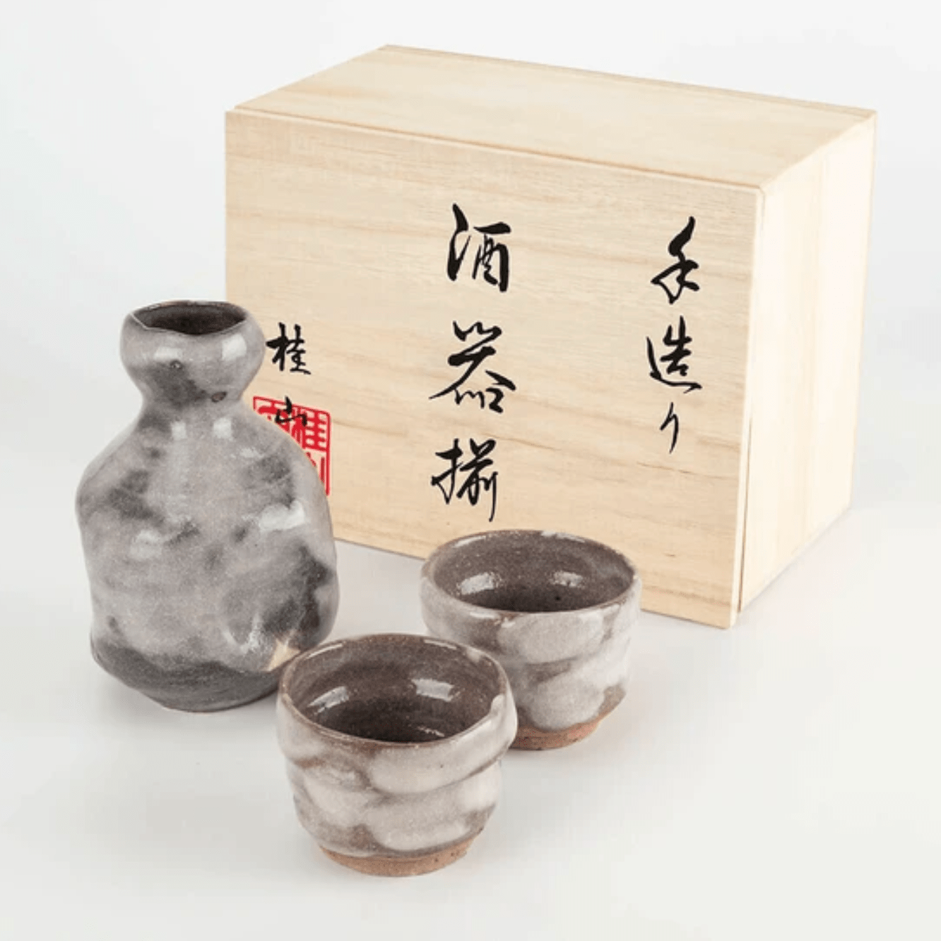 Handmade Nezumi Shino Sake Set Handmade Nezumi Shino Sake Set