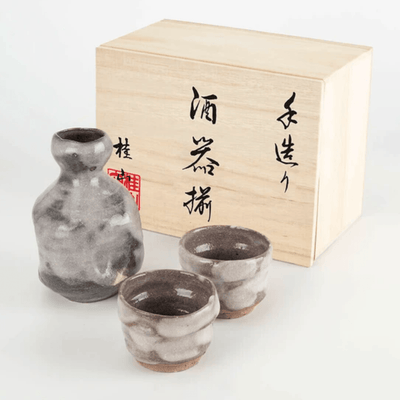 Handmade Nezumi Shino Sake Set Handmade Nezumi Shino Sake Set
