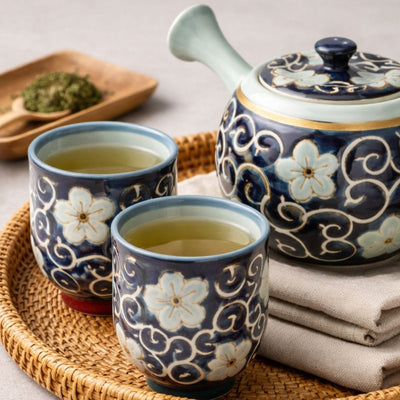 Hasami Kikyo Arabesque Tea Cups Set Hasami Kikyo Arabesque Tea Cups Set