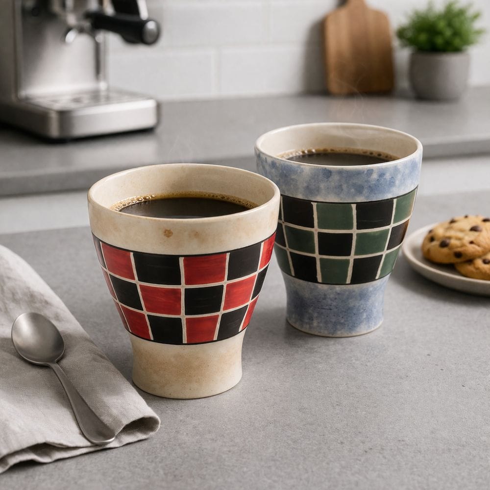 Hasami Red and Green Lattice Cups [Pair] Hasami Red and Green Lattice Cups [Pair]