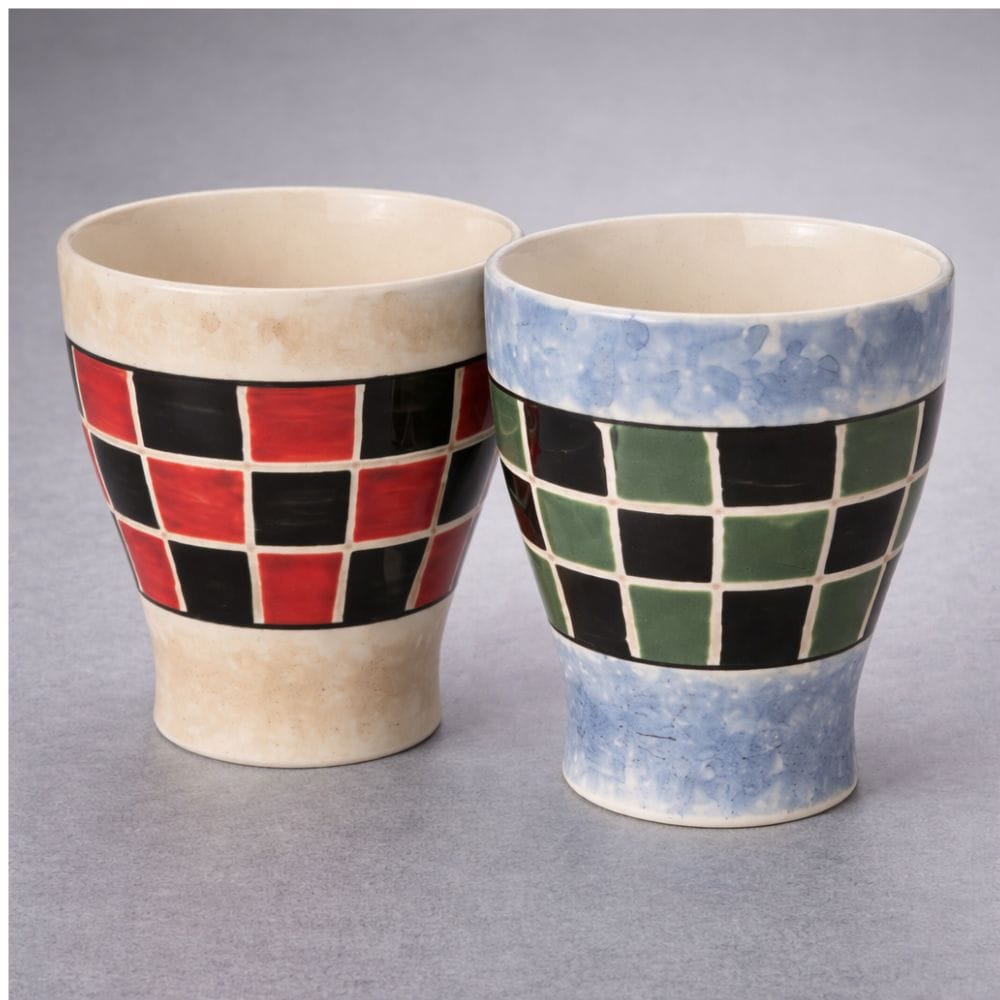 Hasami Red and Green Lattice Cups [Pair] Hasami Red and Green Lattice Cups [Pair]