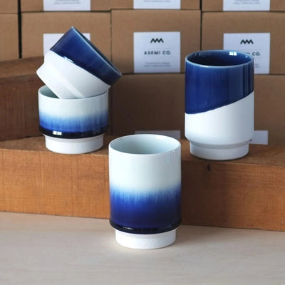 Hasami Ware Cup – Diagonal Indigo - Small Hasami Ware Cup – Diagonal Indigo - Small