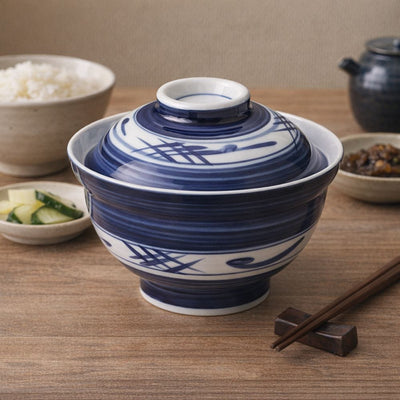 Indigo Brush Donburi Bowl with Lid Indigo Brush Donburi Bowl with Lid