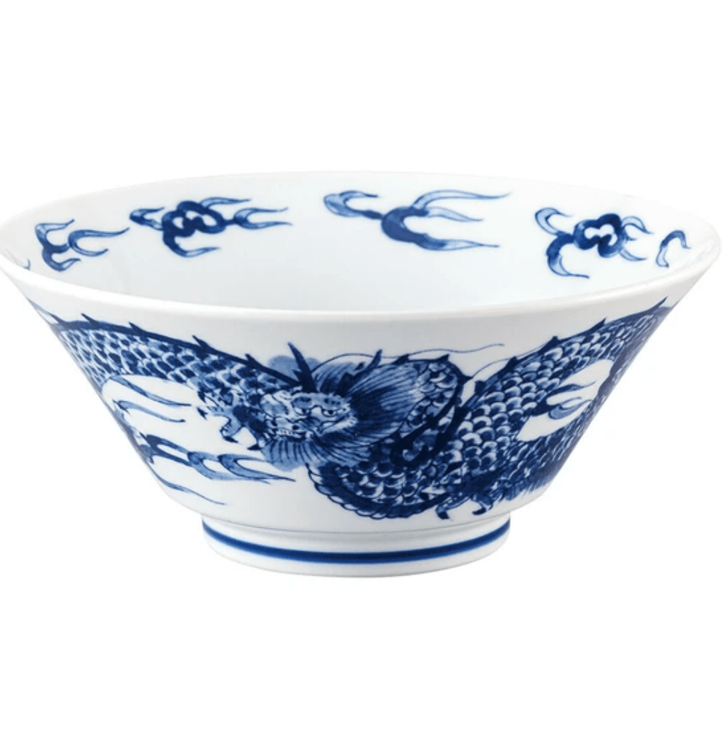 Indigo dye dragon noodle bowl with spoon Indigo dye dragon noodle bowl with spoon