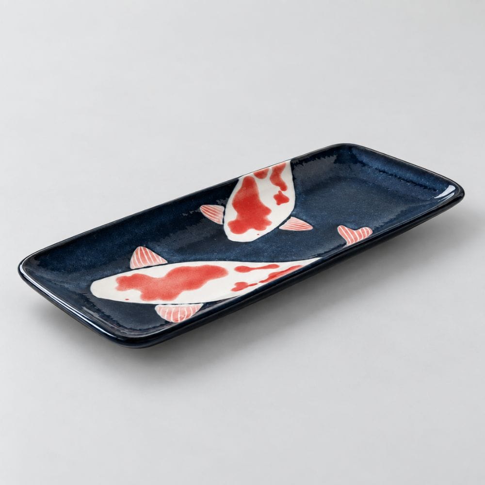 Nishiki Goi Japanese Sushi Plate – Indigo Koi Porcelain Japanese Sushi Plate – Nishiki Goi Koi Porcelain | MJW