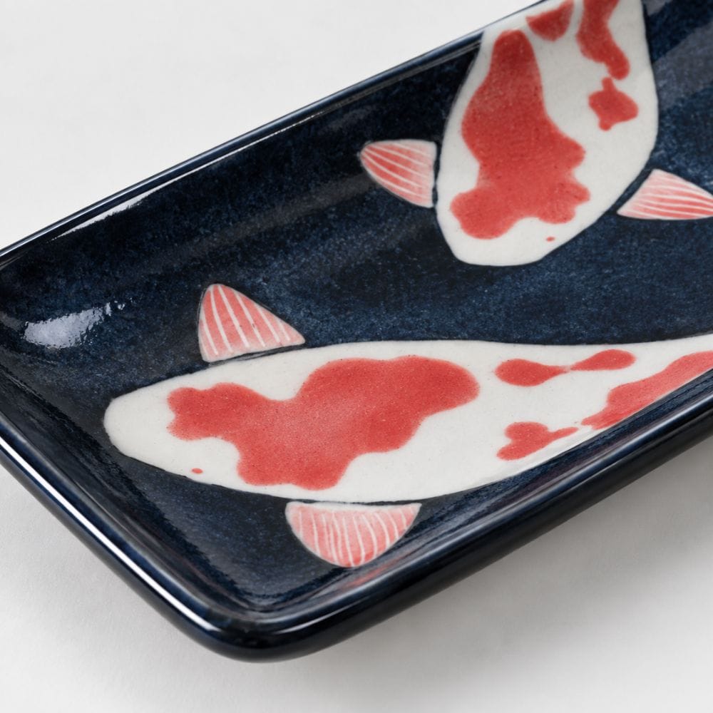 Nishiki Goi Japanese Sushi Plate – Indigo Koi Porcelain Japanese Sushi Plate – Nishiki Goi Koi Porcelain | MJW