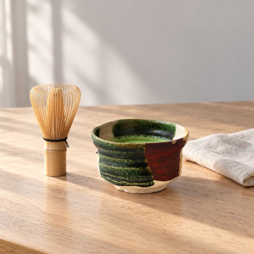 Oribe Handmade Matcha Bowl – Keizan Kiln Keizan Kiln Oribe Handmade Matcha Bowl | Mino Ware