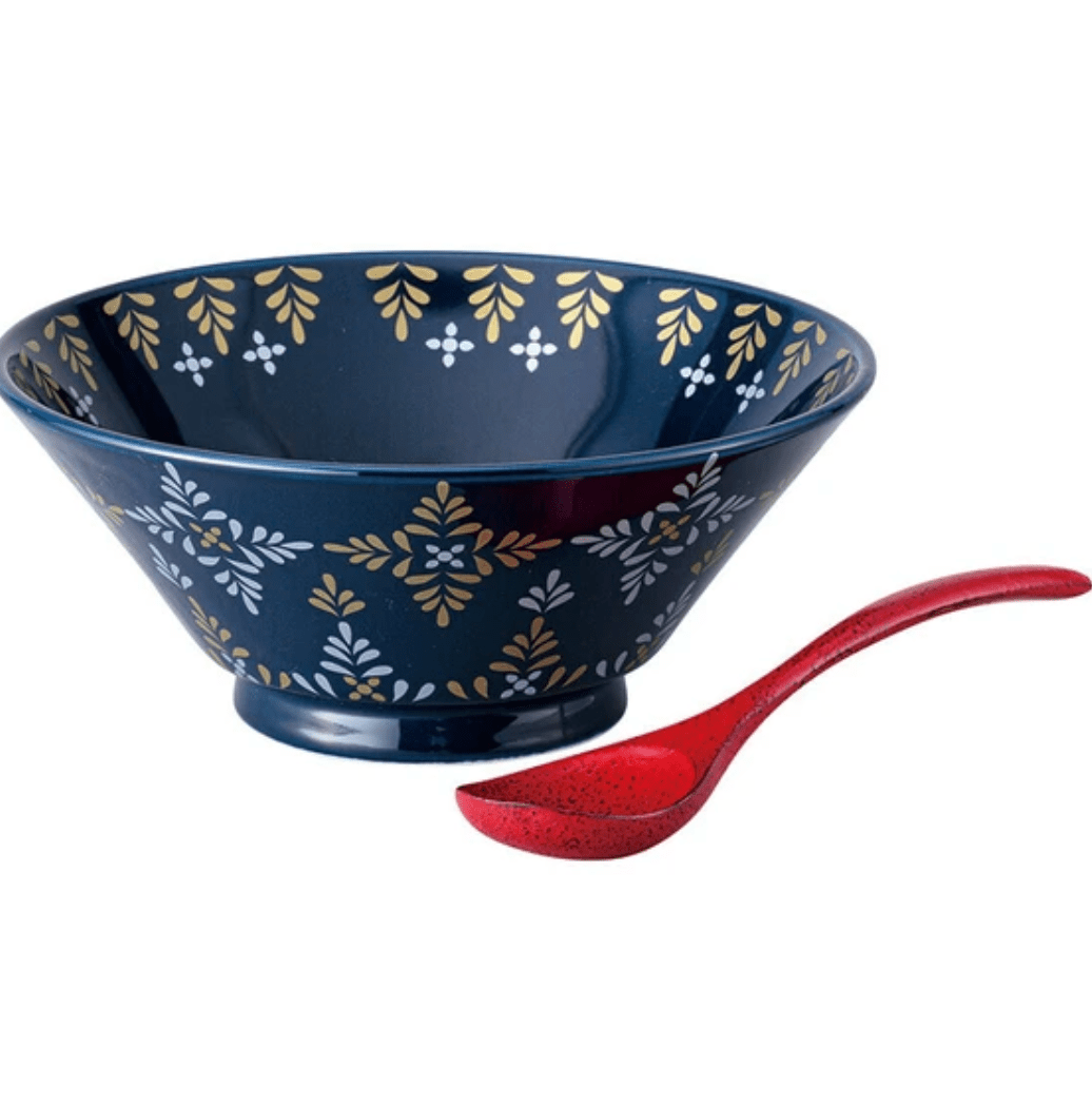 Kinsai Hanabi Noodle Bowl Navy Blue with Wooden Spoon Kinsai Hanabi Noodle Bowl Navy Blue with Wooden Spoon
