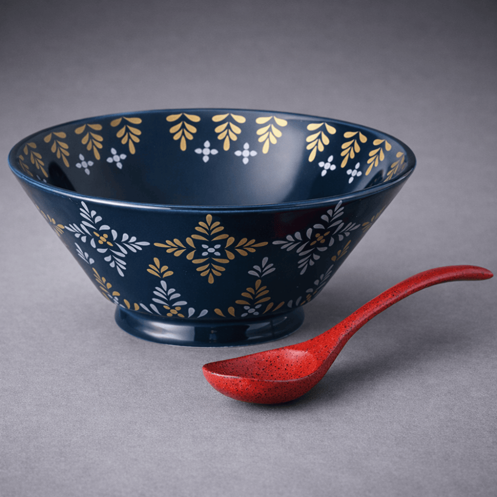 Kinsai Hanabi Noodle Bowl Navy Blue with Wooden Spoon Kinsai Hanabi Noodle Bowl Navy Blue with Wooden Spoon