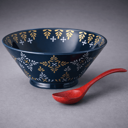 Kinsai Hanabi Noodle Bowl Navy Blue with Wooden Spoon Kinsai Hanabi Noodle Bowl Navy Blue with Wooden Spoon