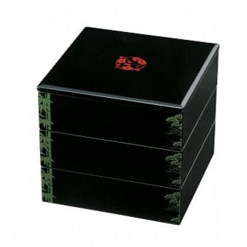 Kishū Lacquer Three-Tier Box – Bamboo Grove in Black and Jade Kishū Lacquer Three-Tier Box – Bamboo Grove in Black and Jade