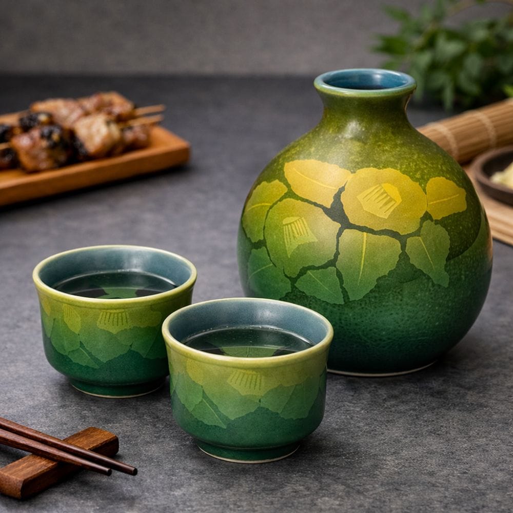 Kutani Tea Flower Sake Set Kutani Tea Flower Sake Set