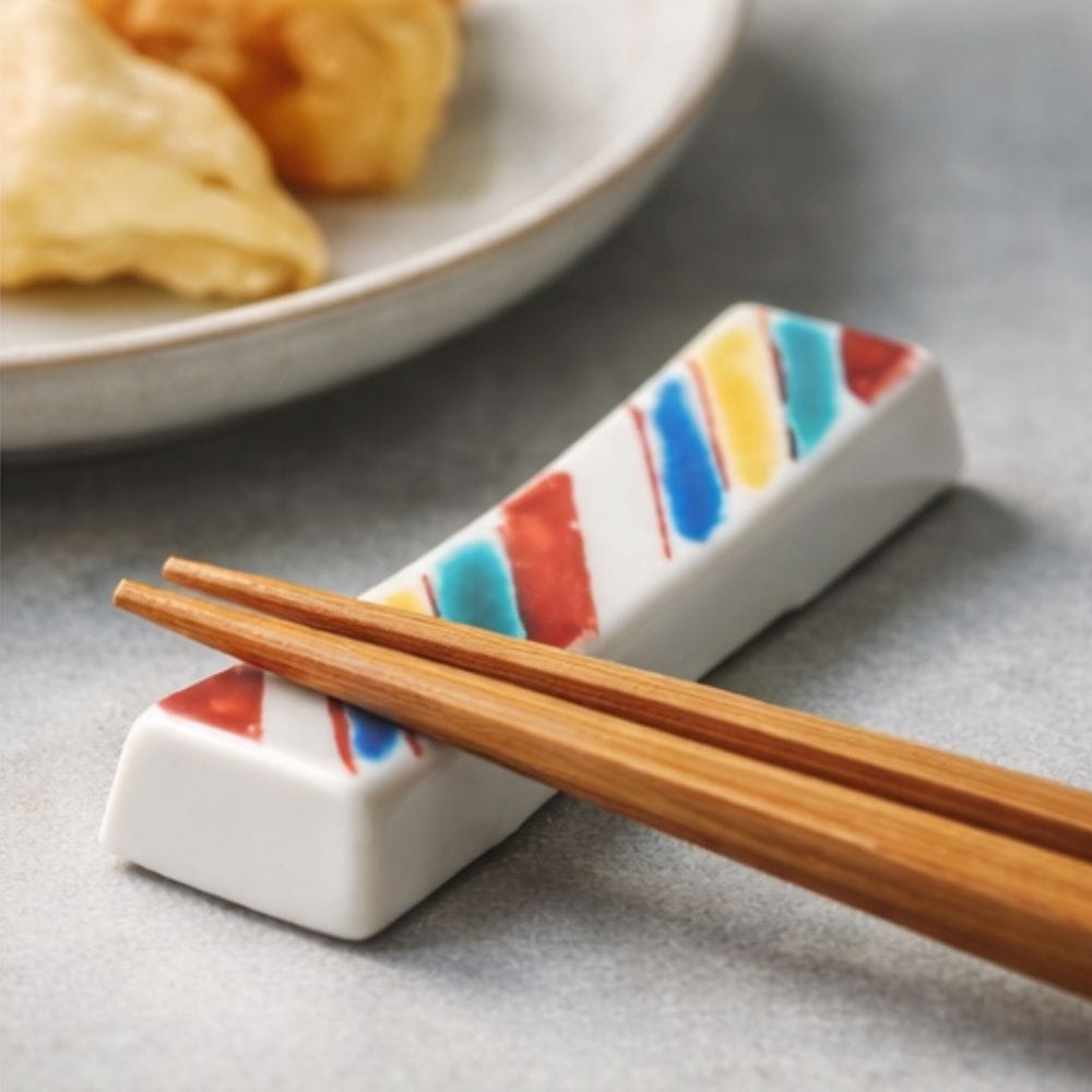 Kutani Ware Hashioki Set (5 pcs) - Geometric Patterns Kutani Ware Hashioki Set (5 pcs) - Geometric Patterns