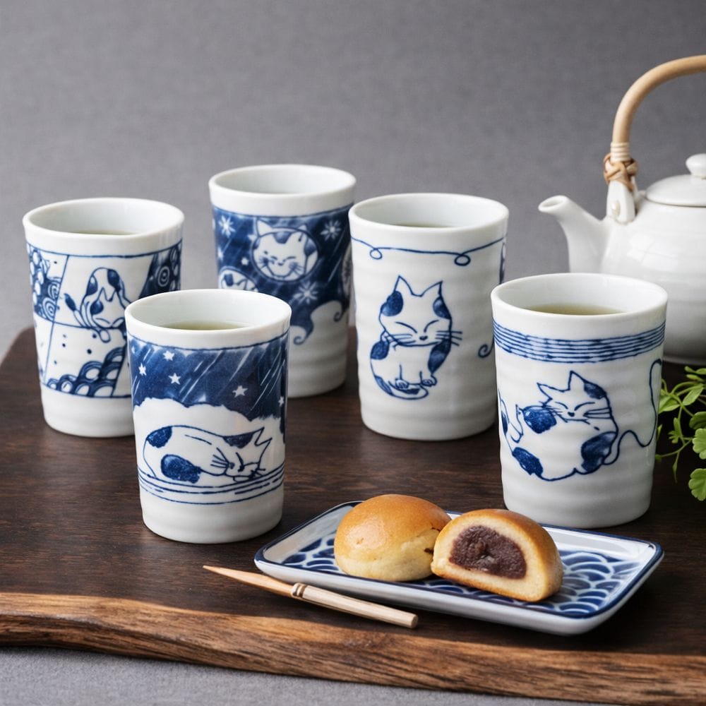 Mainichineko Teacups (Set of 5 Cups) Mainichineko Teacups (Set of 5 Cups)