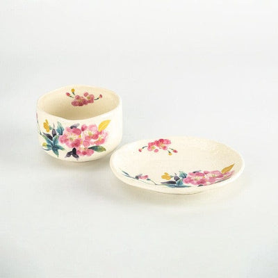 Mino Manyosoka Sakura Tea Set [Matcha Bowl + Plate] Mino Manyosoka Sakura Tea Set [Matcha Bowl + Plate]