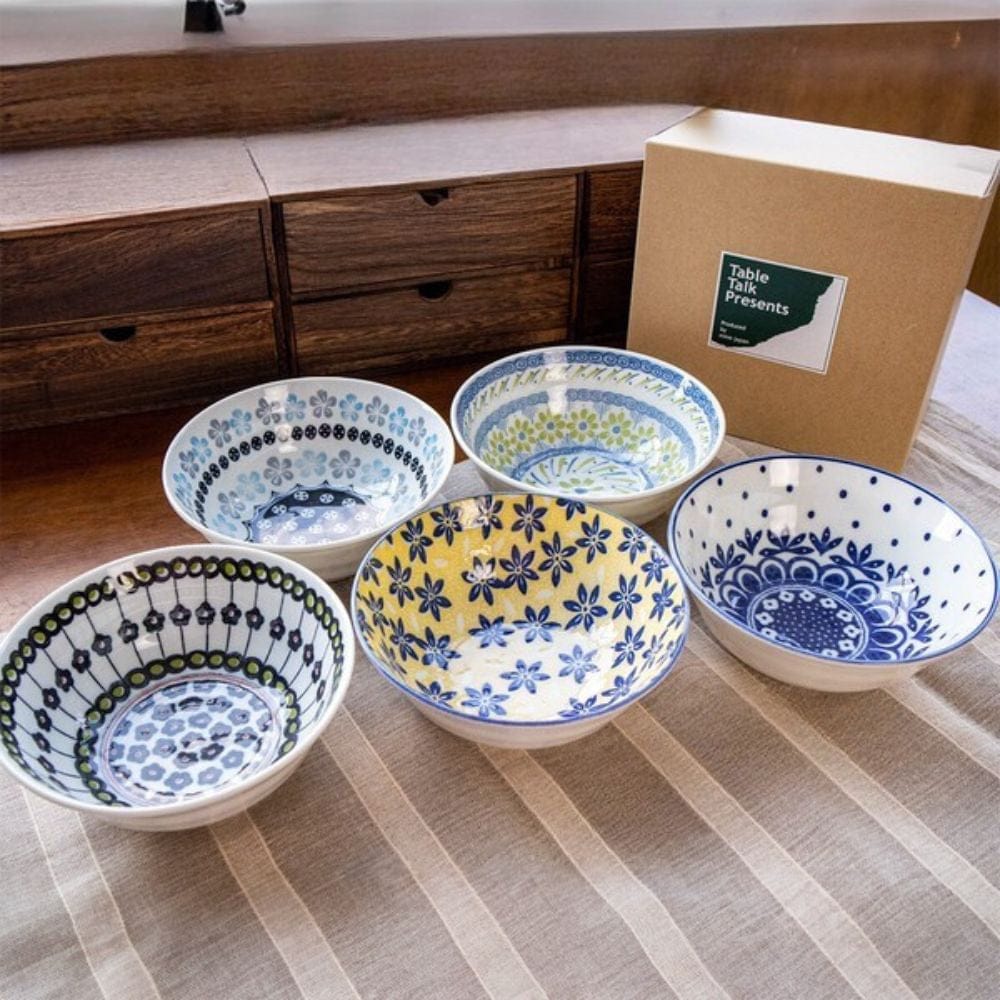 Mino Pottery Field Large Bowls [Set of 5] Mino Pottery Field Large Bowls [Set of 5]