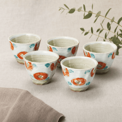 Mino Tsubaki Camellia Tea Cups (Set of 5) Mino Tsubaki Camellia Tea Cups (Set of 5)