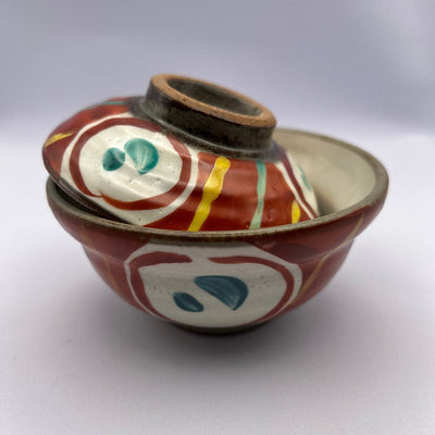 Oribe Red & Aqua Donburi Bowl with Lid Oribe Red & Aqua Donburi Bowl with Lid