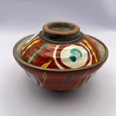 Oribe Red & Aqua Donburi Bowl with Lid Oribe Red & Aqua Donburi Bowl with Lid