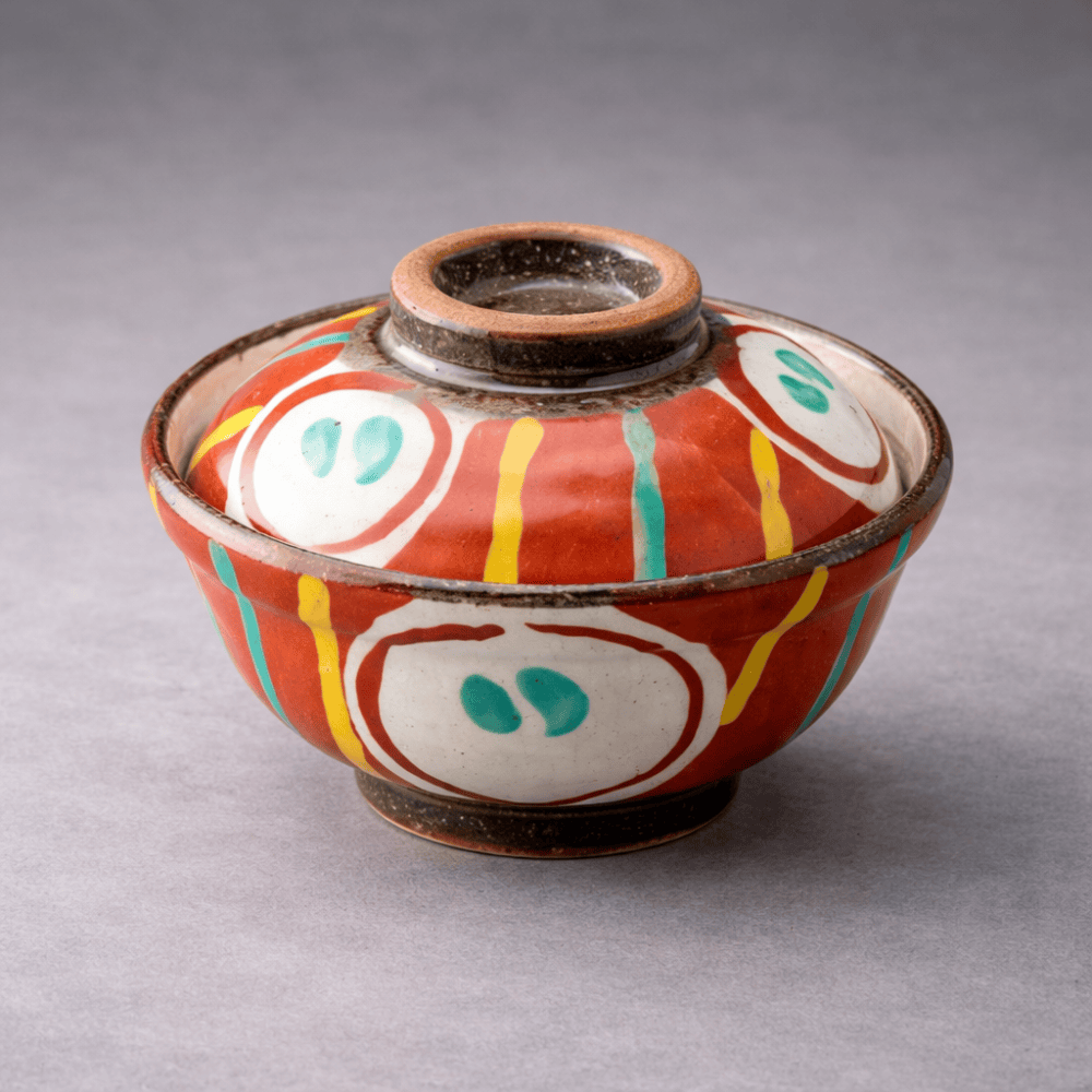 Oribe Red & Aqua Donburi Bowl with Lid Oribe Red & Aqua Donburi Bowl with Lid