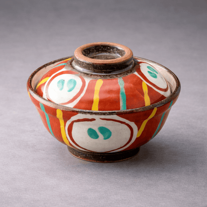 Oribe Red & Aqua Donburi Bowl with Lid Oribe Red & Aqua Donburi Bowl with Lid