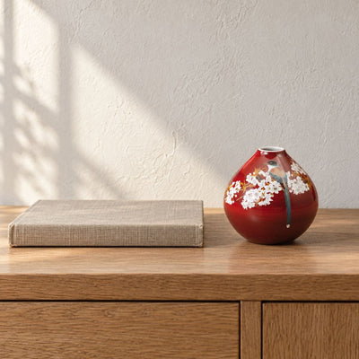 Mountain Cherry Blossom & Bird Kutani Vase – Red Red Cherry Blossom & Bird Kutani Vase | My Japanese World