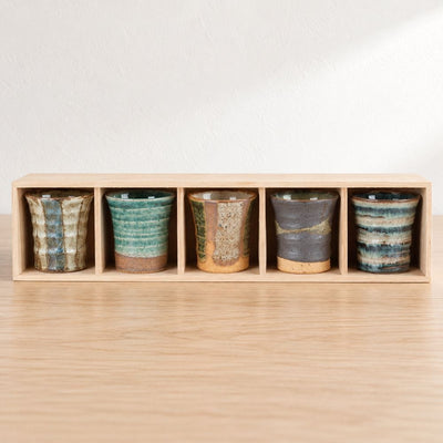 Maruki Kiln Mino Ware Sake Cups — Set of Five Maruki Kiln Mino Ware Sake Cup Set of 5 | My Japanese World