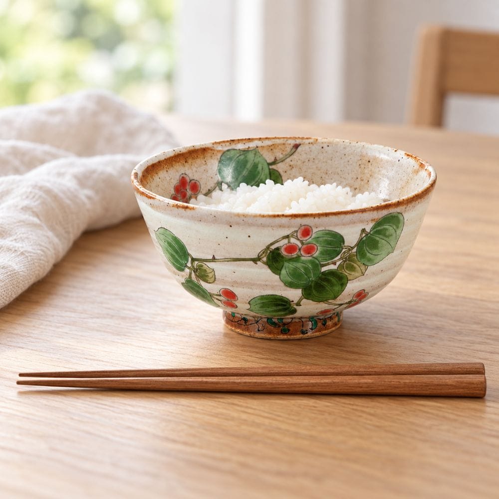 Sankirai Leaves & Berries Kutani Rice Bowl Sankirai Leaves & Berries Kutani Rice Bowl | My Japanese World