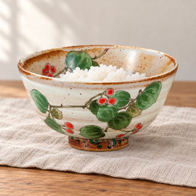 Sankirai Leaves & Berries Kutani Rice Bowl Sankirai Leaves & Berries Kutani Rice Bowl | My Japanese World