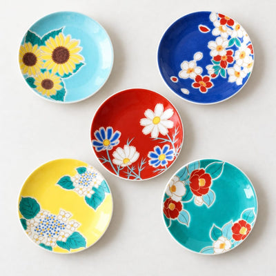 Seasonal Flowers Kutani Small Plate Set — 5 Pieces Seasonal Flowers Kutani Plate Set of 5 | My Japanese World
