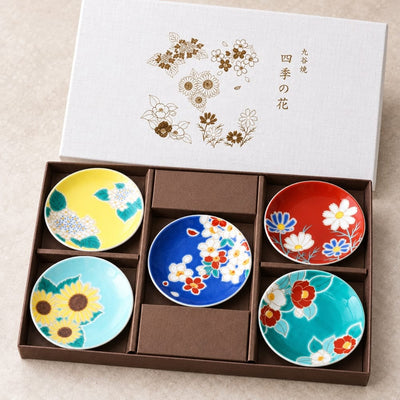 Seasonal Flowers Kutani Small Plate Set — 5 Pieces Seasonal Flowers Kutani Plate Set of 5 | My Japanese World