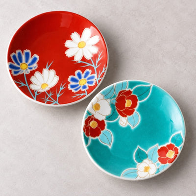 Seasonal Flowers Kutani Small Plate Set — 5 Pieces Seasonal Flowers Kutani Plate Set of 5 | My Japanese World