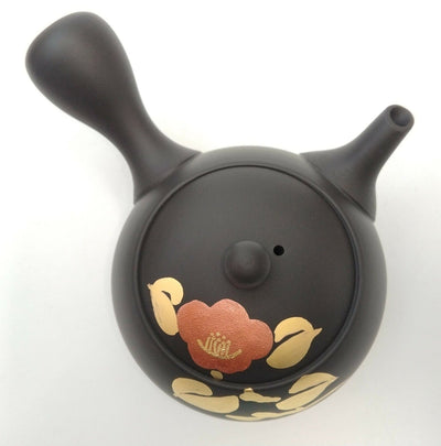 Shomoe black clay small round camellia Tea Pot Shomoe black clay small round camellia Tea Pot