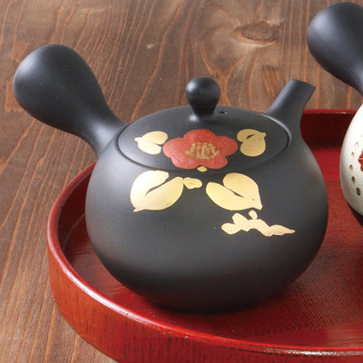 Shomoe black clay small round camellia Tea Pot Shomoe black clay small round camellia Tea Pot