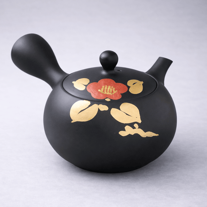 Shomoe black clay small round camellia Tea Pot Shomoe black clay small round camellia Tea Pot