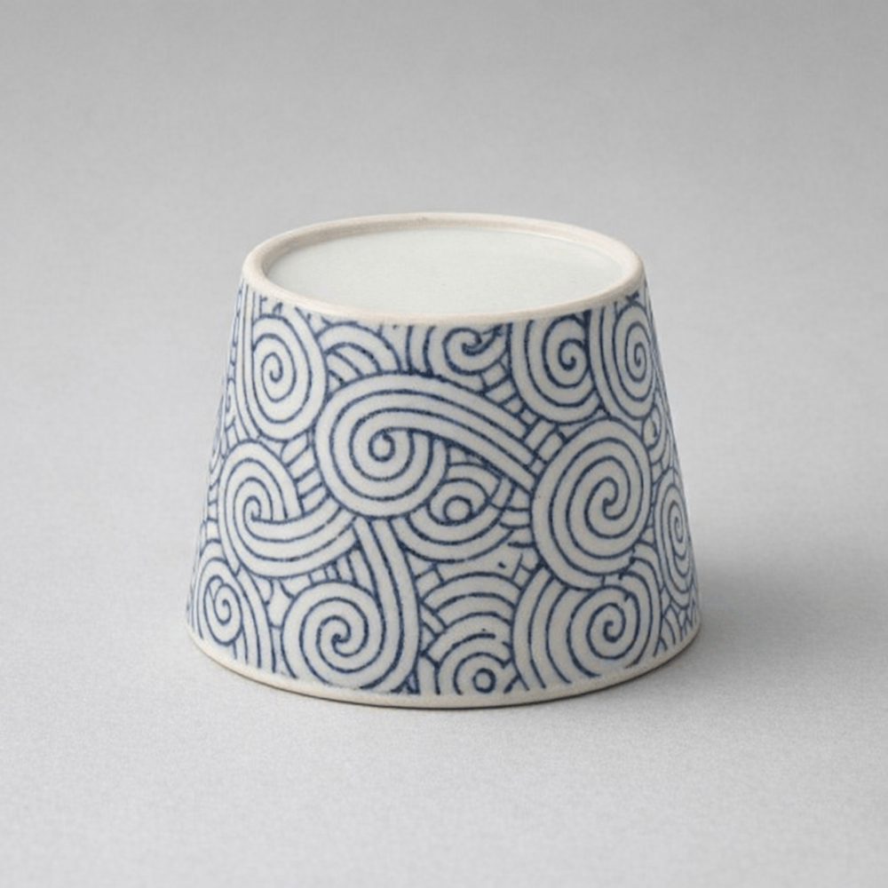 Uzushio Inban Soba Choko Cup – Hasami Ceramic Soba Choko Cup with Uzushio Inban Pattern