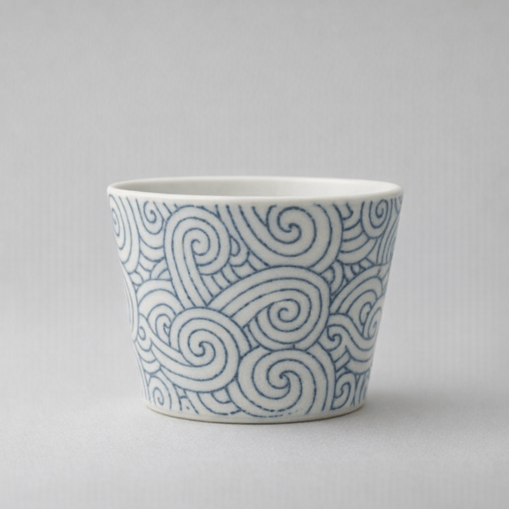 Uzushio Inban Soba Choko Cup – Hasami Ceramic Soba Choko Cup with Uzushio Inban Pattern