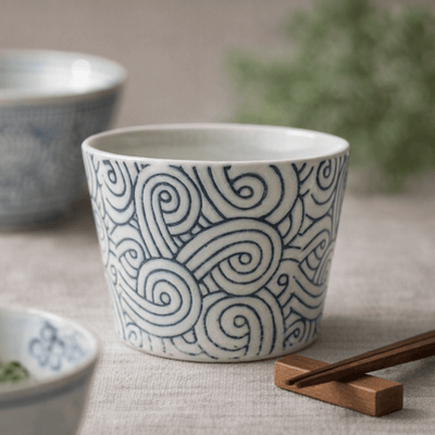 Uzushio Inban Soba Choko Cup – Hasami Ceramic Soba Choko Cup with Uzushio Inban Pattern