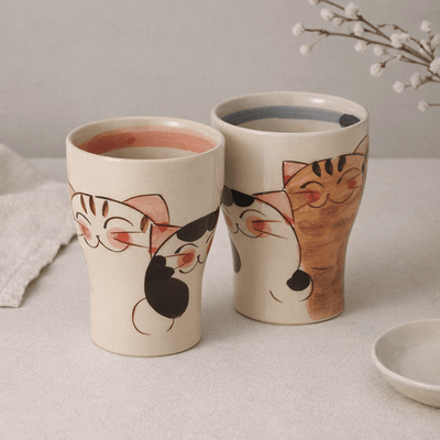 Hasami Porcelain Cats Tea Set [2 cups] Tea Cup Set, Hasami Porcelain Cats [2 Cups]